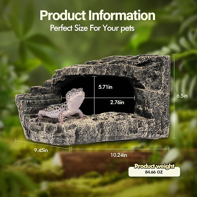 Reptile Hide, Great for Geckos, Snakes, Bearded Dragons & Lizards. with Steps for Rock Climbing, It Doubles as Aquarium Rock Cave Corner Cave for Climbing Hiding. (Stone, A-XLarge)