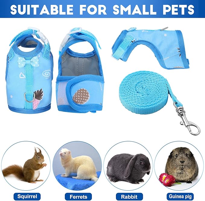 Weewooday 3 Pieces Guinea Pig Harness with Leash Small Pet Harness Fruit Plaid Pattern Adjustable Padded Walking Vest for Pet Hamster Squirrel Animals(Pineapple, Blue, Green Plaid,Medium)