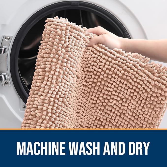 OLANLY Dog Door Mat for Muddy Paws 36x24, Absorbs Moisture and Dirt, Absorbent Non-Slip Washable Doormat, Quick Dry Chenille Mud Mat for Dogs, Entry Indoor Entryway Carpet for Inside Floor, Peach