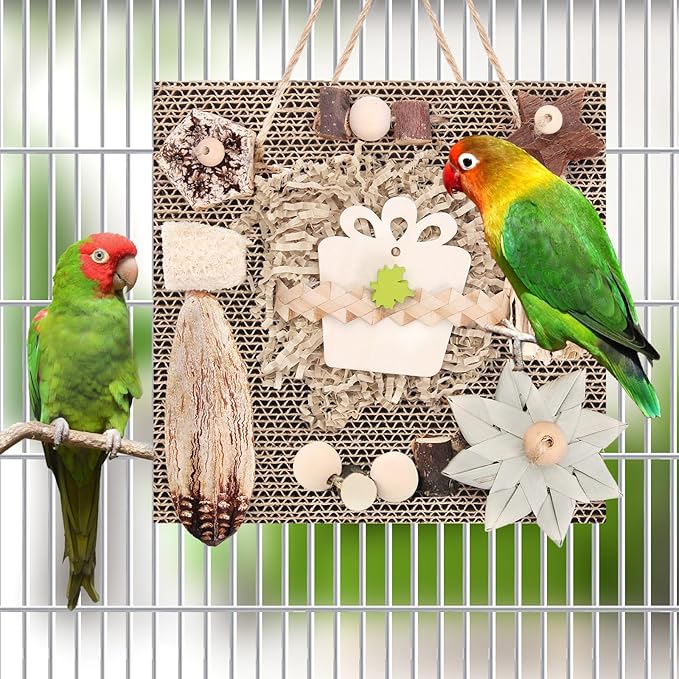 Kyouki Bird Toys, Parakeet Toys, Parrot Toy, Conure Hanging Chewable Cardboard Foraging Toys Suitable for Budgies, Cockatiels, Lovebirds, Sun Conures - and Other Small/Medium Parrots (Large)