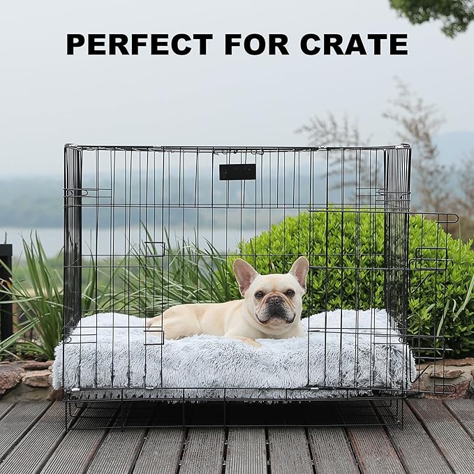 Bedfolks Plush Waterproof Dog Crate Bed, Removable Washable Cover, Faux Fur Kennel Pad, 29"x21", Grey