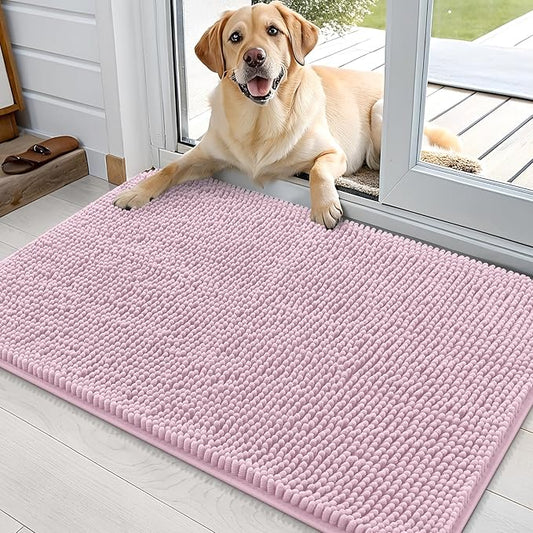 OLANLY Dog Door Mat for Muddy Paws 36x24, Absorbs Moisture and Dirt, Absorbent Non-Slip Washable Doormat, Quick Dry Chenille Mud Mat for Dogs, Entry Indoor Entryway Carpet for Inside Floor, Dusty Rose