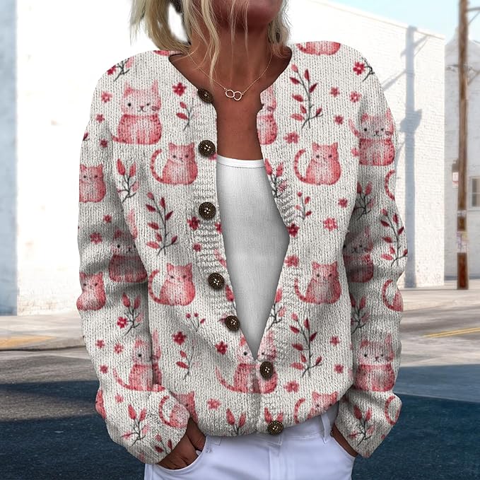 Women Sweaters Cardigan Fashion Long Sleeve Crewneck Sweaters Button Chunky Outerwear Fall Winter Casual Wear