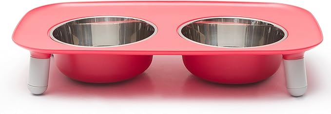 Messy Mutts Elevated Double Feeder with Stainless Bowls | Adjustable Height 3”, 5”, or 10” | Adjustable Standing Feeder for Dogs | 5 Cups per Bowl | Watermelon