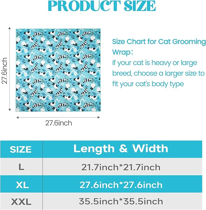 27.6" Cat Grooming Wrap, Cat Wrap for Cutting Nails, Anti-Scratch, Anti-Escape Calming Packaging, Cat Swaddle Wrap, X-Large