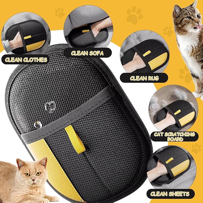 Pet Hair Removal Gloves Brush, Reusable Cat Dog Electrostatic Hair Remover Grooming Glove Tool (1 Pack Black)