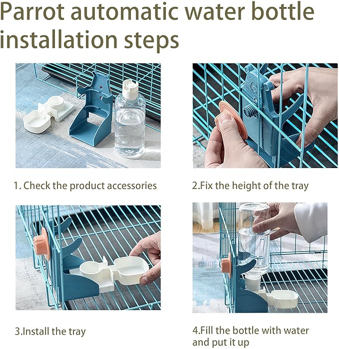 No Mess Bird Feeder Water Dispenser Set, Automatic Parrot Feeder for Cage Transparent Acrylic Food Container Drinker Cage Accessories Parakeet Cockatiel Lovebird Finch
