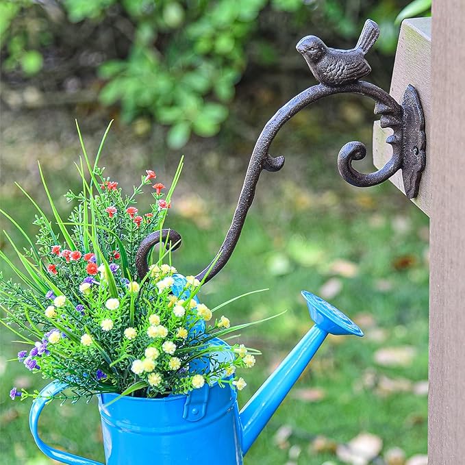 Sungmor Cast Iron Plant Hanger Wall Hooks, Heavy Duty Hanging Basket Brackets, Lovely Bird Shape & 10 inch & 2PC Brown, Decorative Wall Hangers for Planters Lanterns Bird Feeders Houses Wind Chimes