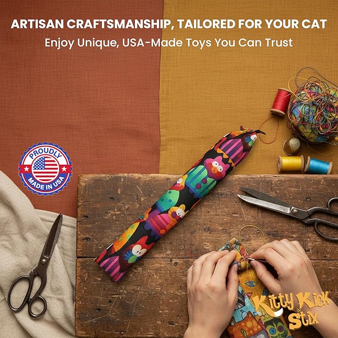 Catnip Kicker Toy Set of 2 (11") - Handmade in USA Durable Kicker Cat Toy - Catnip Kicker for Cats - Interactive Kicker Toys for Cats - Cat Kick Stick - Catnip Toys for Bored Indoor Pet