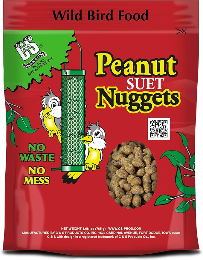 C&S Peanut Suet Nuggets, Outdoor Wild Bird Food for Nuthatches, Woodpeckers and Chickadees, 27 Ounces