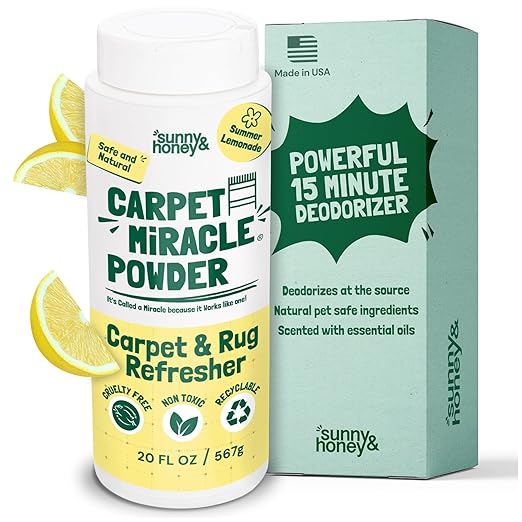 Sunny & Honey Carpet Deodorizer Powder - 20 Oz, Summer Lemonade Scent - Rug Cleaner & Carpet Cleaning Powder for Vacuuming & Upholstery Freshener for Pets & Kids