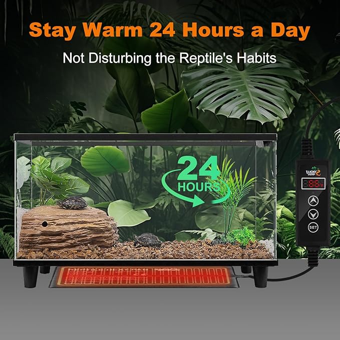 LUCKY HERP Reptile Heating Pad 24W 8X18 Inch with Thermostat, Under Tank Heater Terrarium Warmer Heat Pad and Digital Thermostat Controller for Hermit Crab, Turtles Lizards, Reptile