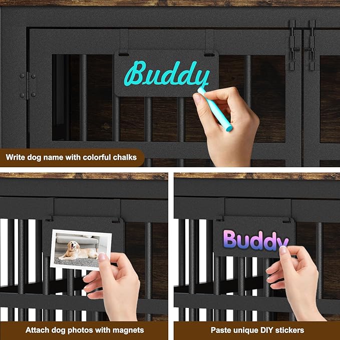 EasyCom 48"/42"/33" Dog Crate Furniture with Name Tag, Heavy Duty Dog Kennel Indoor for Large Dogs, Escape-Proof and Chew-Proof Dog Cage for high Anxiety Dog, Decorate House as TV Stand, End Table