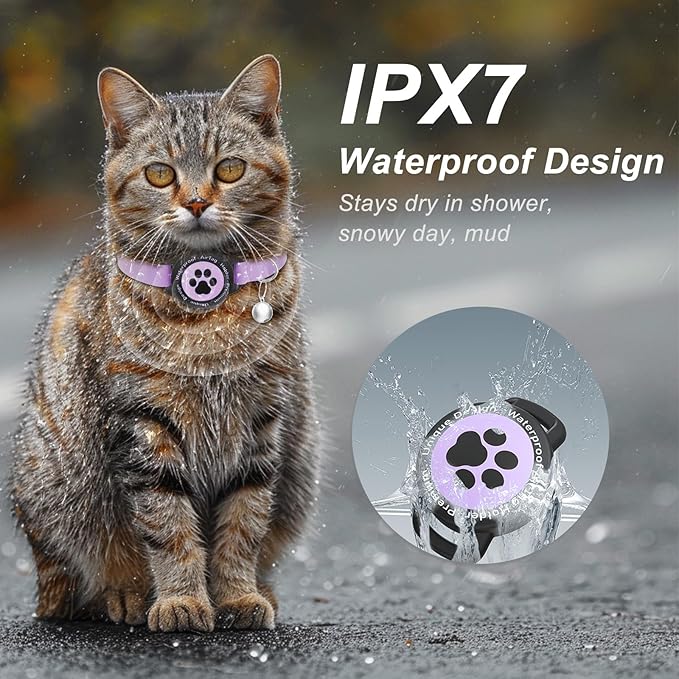 Airtag Cat Collar, Stretchy Kitten Collar with Apple Air Tag Holder, Lightweight and Comfortable, Ultra Elastic GPS Cat Collars for Cats Kittens and Puppies, 8-12.5 inch, Purple