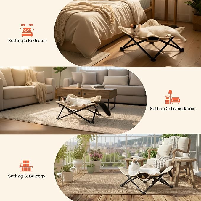 PETKARAY Foldable Sisal Cat Scratcher Bed, Sisal Scratching Pad with Raised Metal Frame, Elevated Cat Hammock Chair for Indoor Cats