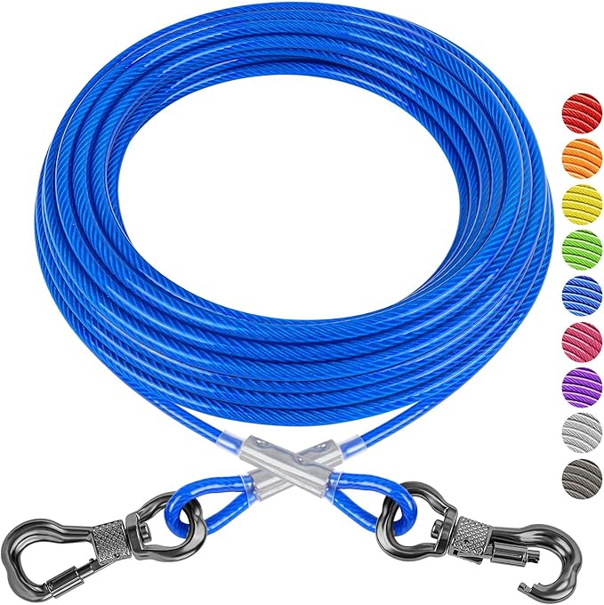 XiaZ 70ft Tie Out Cable for Dogs, Dog Leads for Yard Chew Proof, Heavy Duty Dog Tie Out Cable for Large Dogs Up to 250lbs,Durable Pet Runner Tether Line for Outdoor,Yard