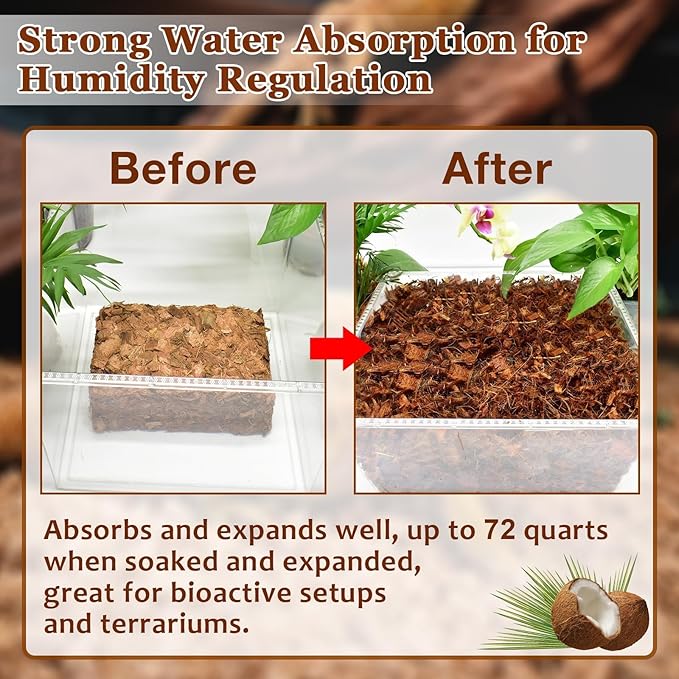 Halatool 10LB Coconut Chips Substrate 72QT Natural Coconut Husk for Reptiles Coco Cypress Mulch Aquarium Terrarium Bedding for Corn Snake Ball Python Tortoise Frog Gecko Hermit Crab Reptile Tank