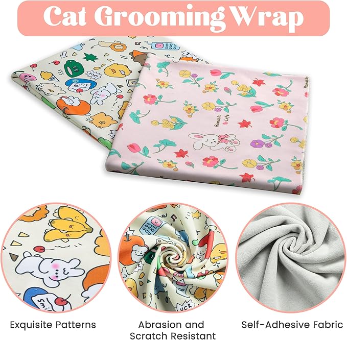 Cat Grooming Wrap, Anti-Escape Cat Wrap for Grooming, Not Easy to Break Free, Self-Adhesive Cat Swaddle Wrap for Nail Trimming, Cat Burrito Wrap Cat Hair Finishing X-Large