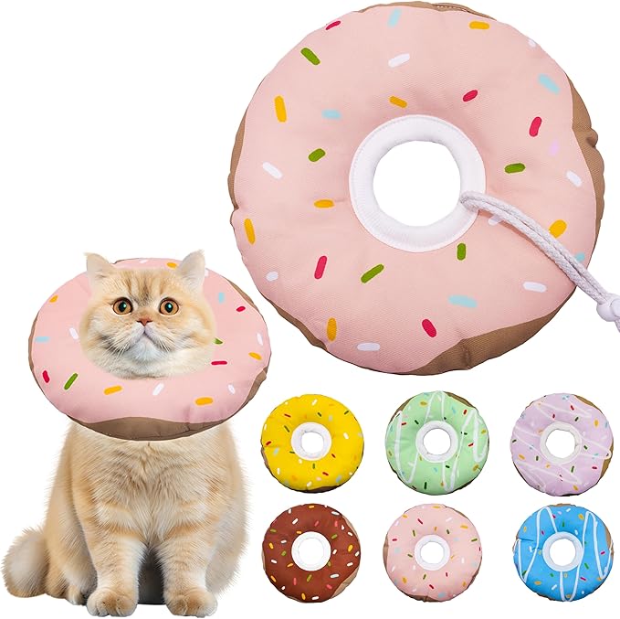 Cat Cone Collar Soft, Adjustable Cat Recovery Collar Kitten Cones to Stop Licking, Cute Donut E Collar After Surgery, Cats Neck Pillow Cone Elizabethan Cones of Shame (Waterproof Pink, Medium)