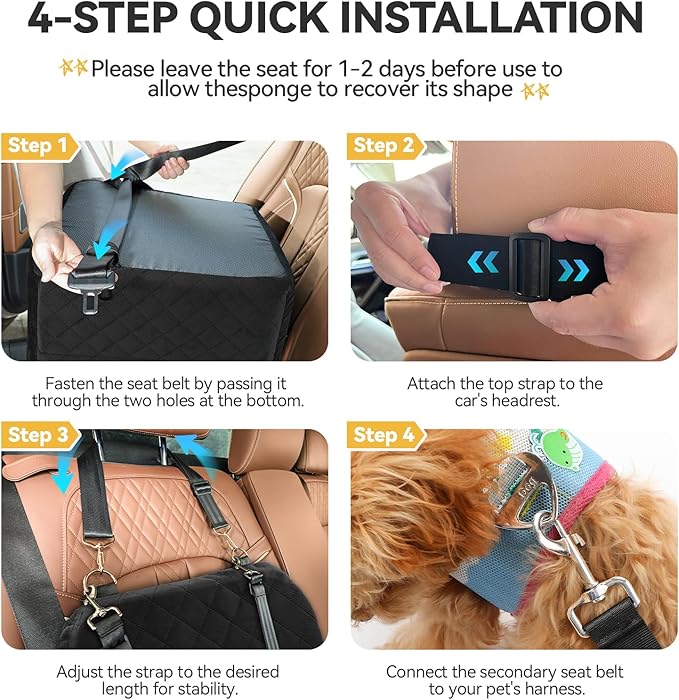 Small Dog Car Seat, Memory Foam Dog Booster Car Seats with Thick Cushion for Medium Dogs Under 35lbs, Detachable Washable Pet Carseat with Storage Pockets(Black, Medium)