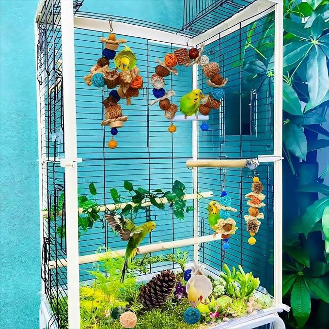 Parakeet Swing Toys,Bird Cage Hanging Chewing Toys,Natural Bird Parrot Toys for Budgerigar Conure Cockatiel Lovebirds Finches