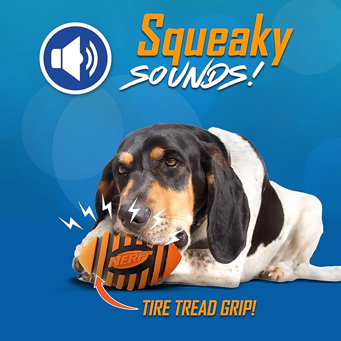 Nerf Dog Spiral Squeak Football Outdoor Dog Toy, 5 Inch Dog Football Squeaking Toy for Medium and Large Breeds, Orange