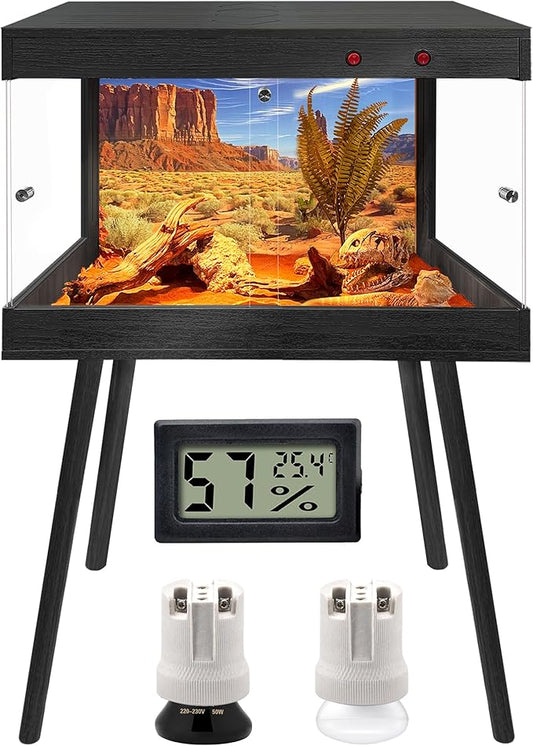 Royxen Bearded Dragon Tank with Metal Mesh Top and Leg Stand,Tempered Glass Reptile Tank,Reptile Enclosure,Lizard Tank for Chameleon,Snake,Lizard Habitat(24inch,Black)