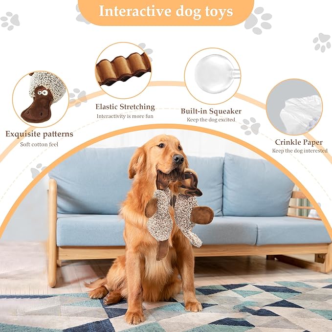 Squeaky Dog Toys, Stuffed Large Dog Toys to Keep Them Busy, Interactive Plush Chew Toys with Crinkle Paper, Tough Pet Animal Toys for Small Medium Large Dogs - Platypus
