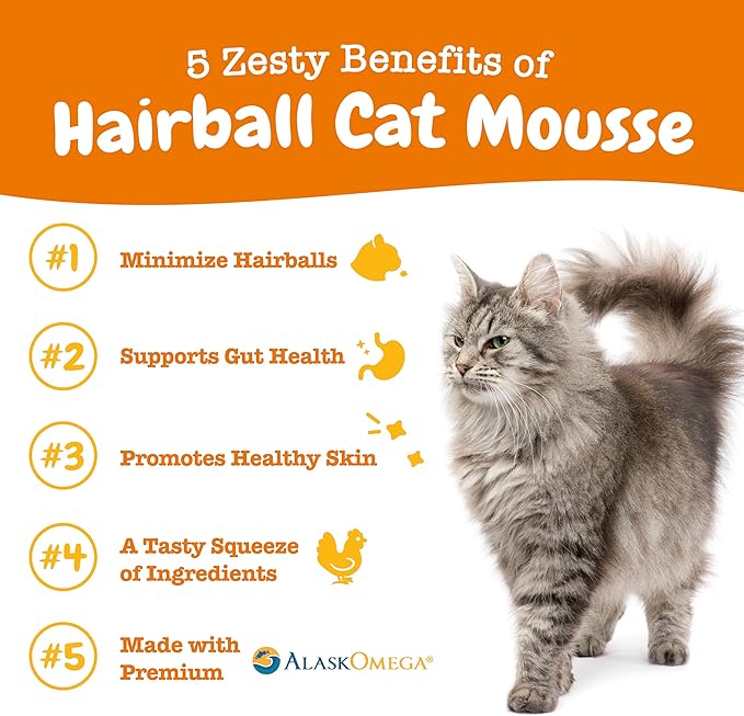 Zesty Paws Hairball Cat Mousse - Hairball Treats for Cats Digestive Support - Lickable Cat Vitamin Treats for Skin & Gut Health - Squeezeable Puree Tube for Furball Relief - Chicken 14ct