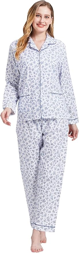 GLOBAL Flannel Pajamas for Women 2-Piece Comfy and Cozy Flannel Pj Set Cotton Loungwear