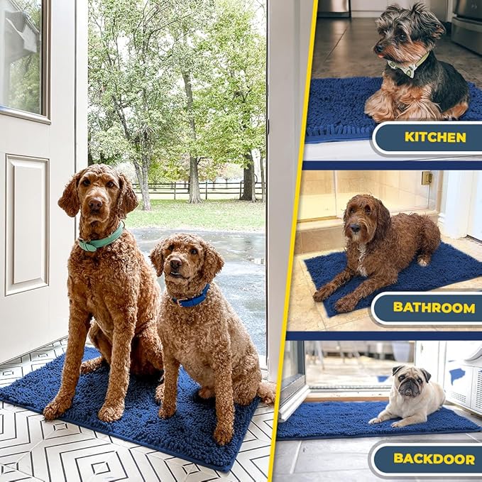 Muddy Mat® AS-SEEN-ON-TV Highly Absorbent Microfiber Dog Door Mat and Pet Rug, Non Slip Thick Washable Area and Bath Mat Soft Chenille for Kitchen Bathroom Bedroom and Indoor - Navy Blue XXL 60"X48"