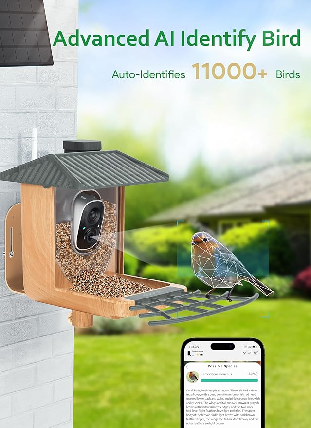 Osoeri Bird Feeder with Camera, Smart AI Identify Wild Bird Feeder Camera Solar Powered, Auto Capture Bird Videos & Motion Detection, DIY Add-ons & Hummingbird Feeder, Bird Camera Gift for Bird Lover