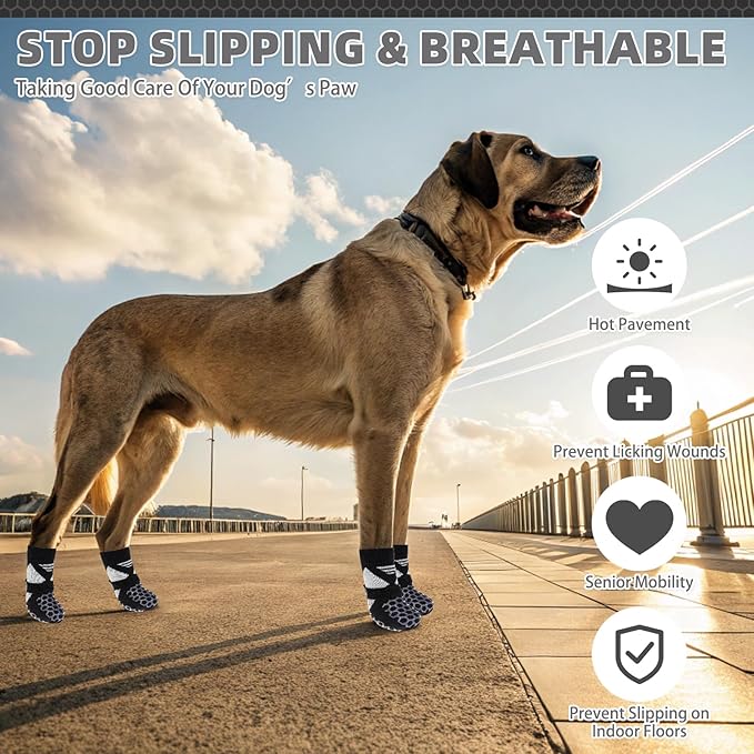 KOOLTAIL Dog Socks for Hot Pavement, Summer Breathable Dog Socks to Prevent Licking Paws, Non Slip Pet Boots& Paw Protectors for Hardwood Floor,Grippy Shoes for Small Medium Large Senior Dogs,Black XS