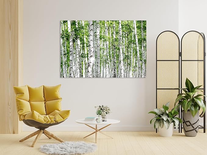 Nature Wall Art Prints - Ocean Forest Mountain Lake Canvas Landscapes - Small to Extra Large Living Room Bedroom Kitchen Bathroom Décor (Green Brich Trees, 28L" x 41W")
