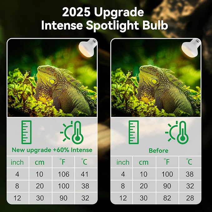 LUCKY HERP Intense Heat Lamp Bulbs for Reptiles 50W 2 Pack, UVA Daylight Reptile Heat Lamp, Reptile Basking Heat Light Bulb for Amphibian, Tortoise, Bearded Dragon, Lizard, Turtle, Snake Heating Use
