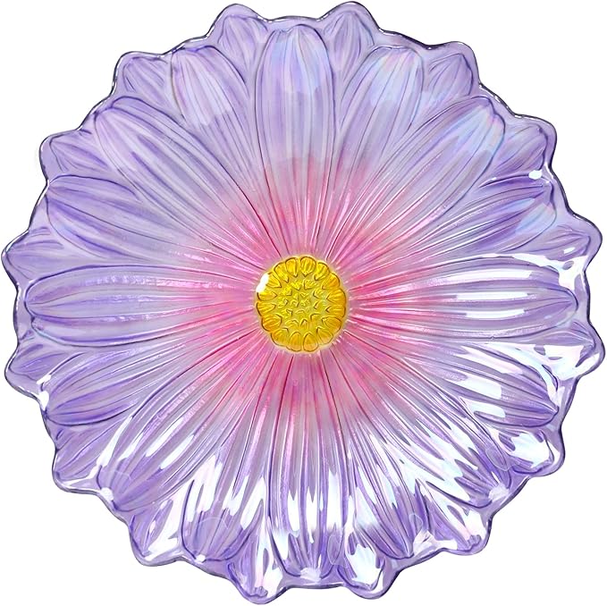 MUMTOP Outdoor Glass Birdbath with Metal Stand for Outside Yard Garden Decor, 18 inch Diameter Purple Bird Baths Bowl for Outdoors, 21 inch Height