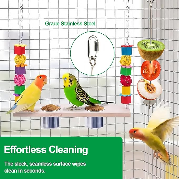 2 Pcs Bird Cage Food Holder Stainless Steel Parrot Fruit & Vegetable Skewer Hanging Foraging Toy for Parakeets, Budgies, Macaws