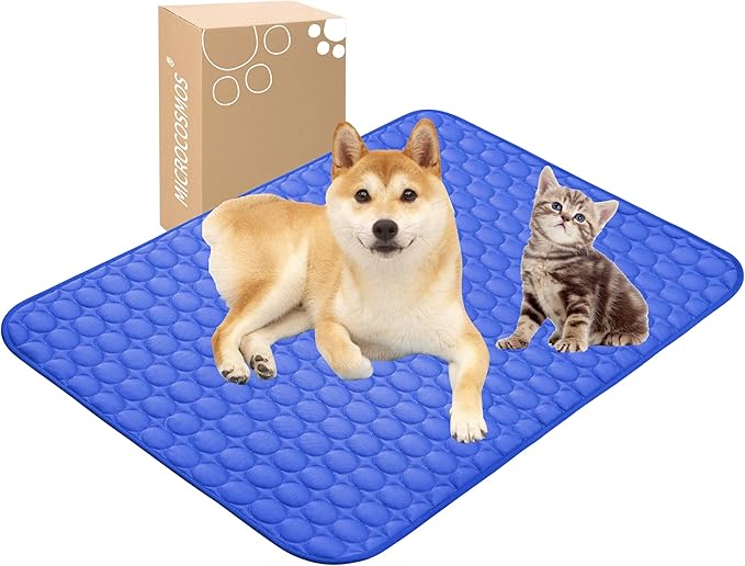 MICROCOSMOS Summer Cooling Mat & Sleeping Pad- Water Absorption Top, Materials Safe, Easy Carry, EZ Clean. Keep Cooling for Pets, Kids and Adults.(Dark Blue, 40" x 28")
