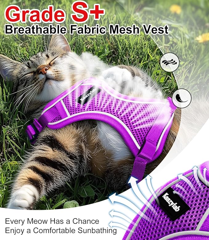 Cat Harness and Leash for Walking Escape Proof Soft Adjustable Cat Leash Breathable Comfortable Vest Easy to Wear Kitten Harness for Outdoor Travel Purple M