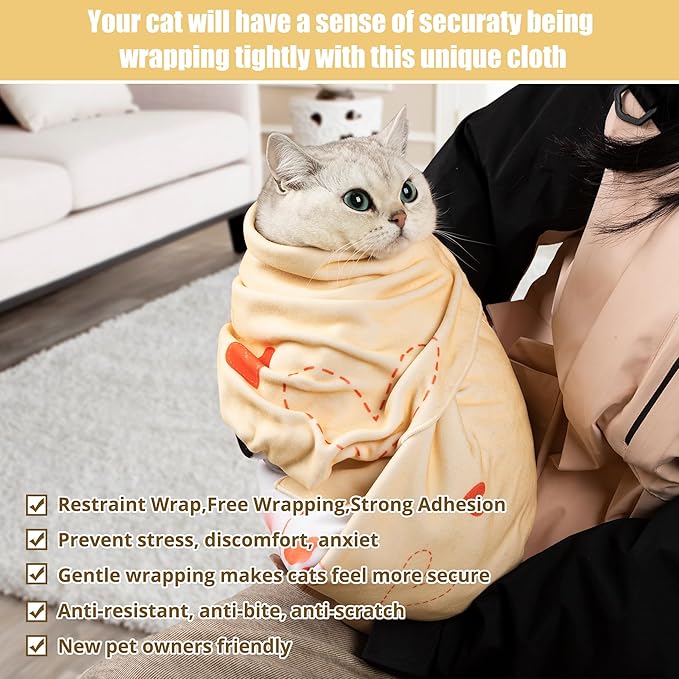 Cat Grooming Wrap,Anti-Escape Cat Wrap for Grooming,Self-Adherent Soft Cat Blanket to Wrap,Clip Nails, Anti-Bite, Anti-Scratch,Cat Calming Wrap,Cat Burrito Wrap,Swaddle Wrap Pet Tool