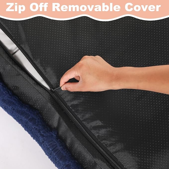 Bedfolks Plush Dog Crate Pad, Washable Dog Kennel Bed 41"x27", Faux Fur, Waterproof, Extra Large, Dark Blue