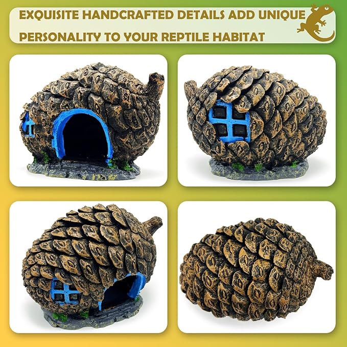 Bearded Dragon Reptile Hide Leopard Gecko Caves Pine Cone Lizard Hideout Tank Accessories Snake Décor Amphibian Habitat Tortoise Decoration