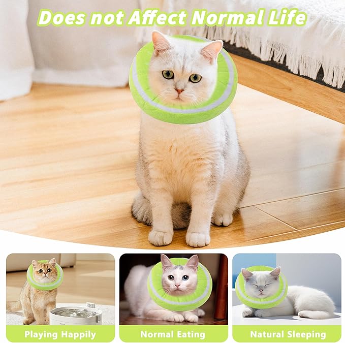 Soft Cat Cone Collar, Cute Cat Recovery Collar Suitable for Small, Medium, Large Cats,Elizabethan Neck Collar for Cats After Surgery (Kiwifruit, Small)