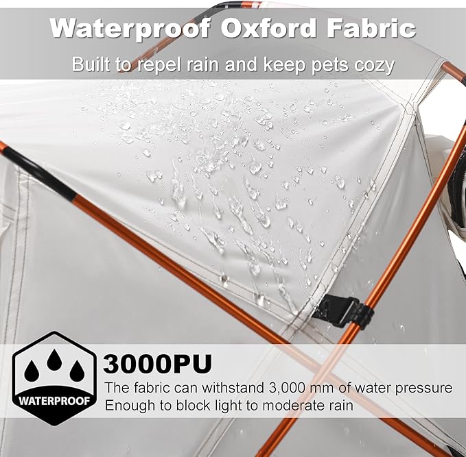 Dog Tent Cat Tent with Aluminum Poles and Camping Mat, Outdoor Waterproof Pet Tent with Zippered Mesh Door, Dog House, Cat House, Pet Playpen, Portable and Collapsible (White, Small)