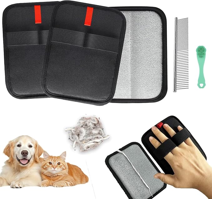 Pet Hair Removal Glove,Pet Hair Remover for Cat & Dog,New Upgraded Electrostatic Gloves Pet Hair,Reusable Electro Static Pet Hair Remover Electrostatic Gloves for Furniture,Couch (2 PC Small Red)