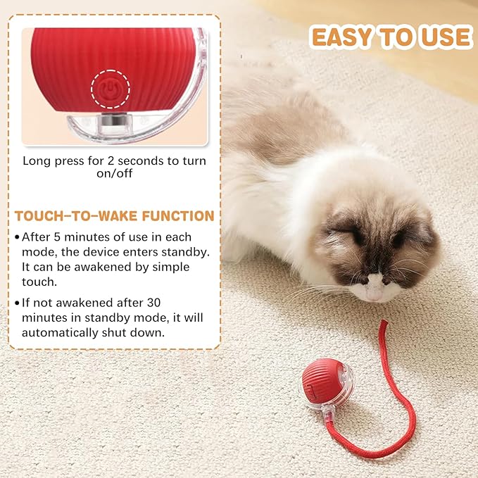 Interactive Cat Toys for Indoor Cats, Rechargeable 360° Automatic Moving Cat Toy for Bored Indoor Adult Cats, 2025 Upgraded Chase Motion Activated Kitten Toys - Red