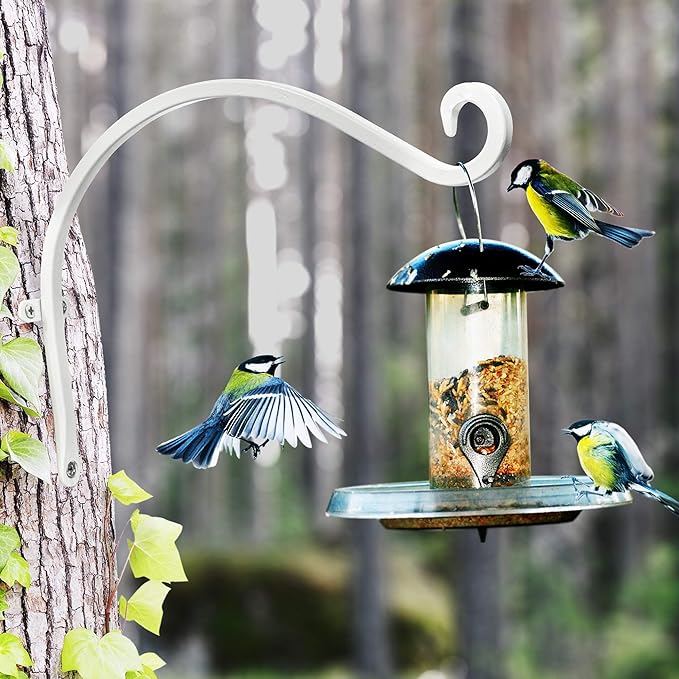 Bird Feeder Hanger: 12-Inch Wall-Mounted Plant Bracket Outdoor - 2 Pieces White Plant Hooks for Hanging Flower Baskets