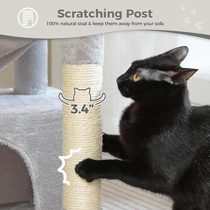 PEQULTI 4-in-1 Cat Tree, 33'' Cat Tower for Indoor Cats with Large Cat Condo, Scratching Post for Cats with Deep Hammock& Cozy Top Perch, Grey