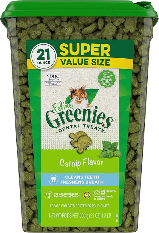 Greenies Feline Dental Cat Treats, Catnip Flavor, 21 oz. Tub