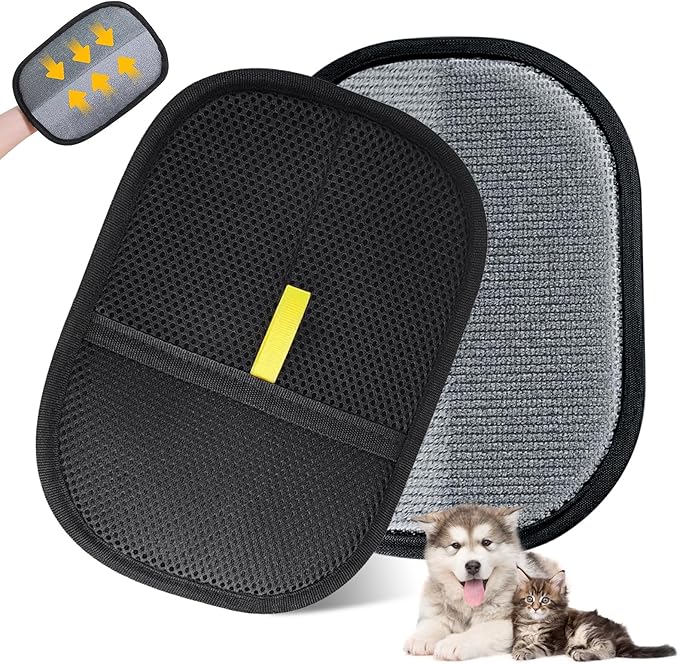 Pet Hair Removal Glove,Reusable Magic Brush Pet Hair Remover Tool for Cats & Dogs,Newly Upgraded Pet Grooming Gloves for Laundry, Carpet, Couch,Car Seat (Black)